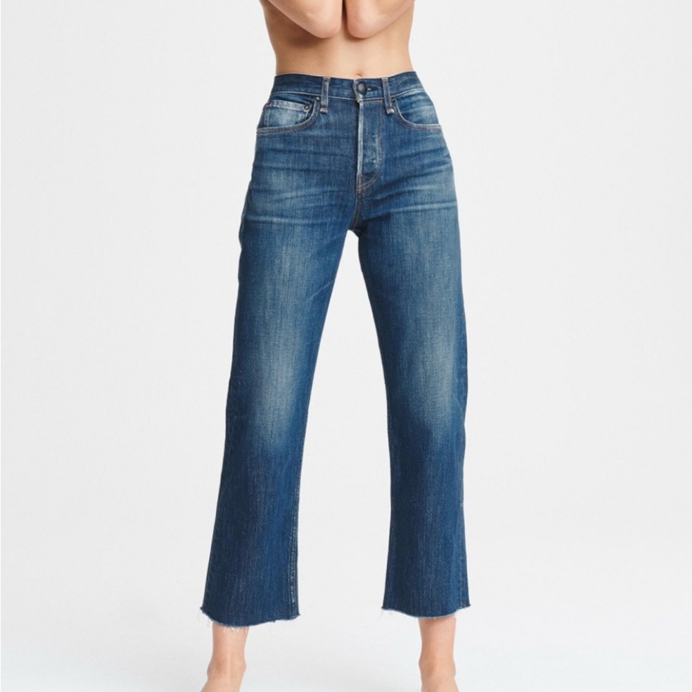 Rag & Bone Maya High Rise Straight Jeans‎ Magnus Distressed Blue Denim Womens 24